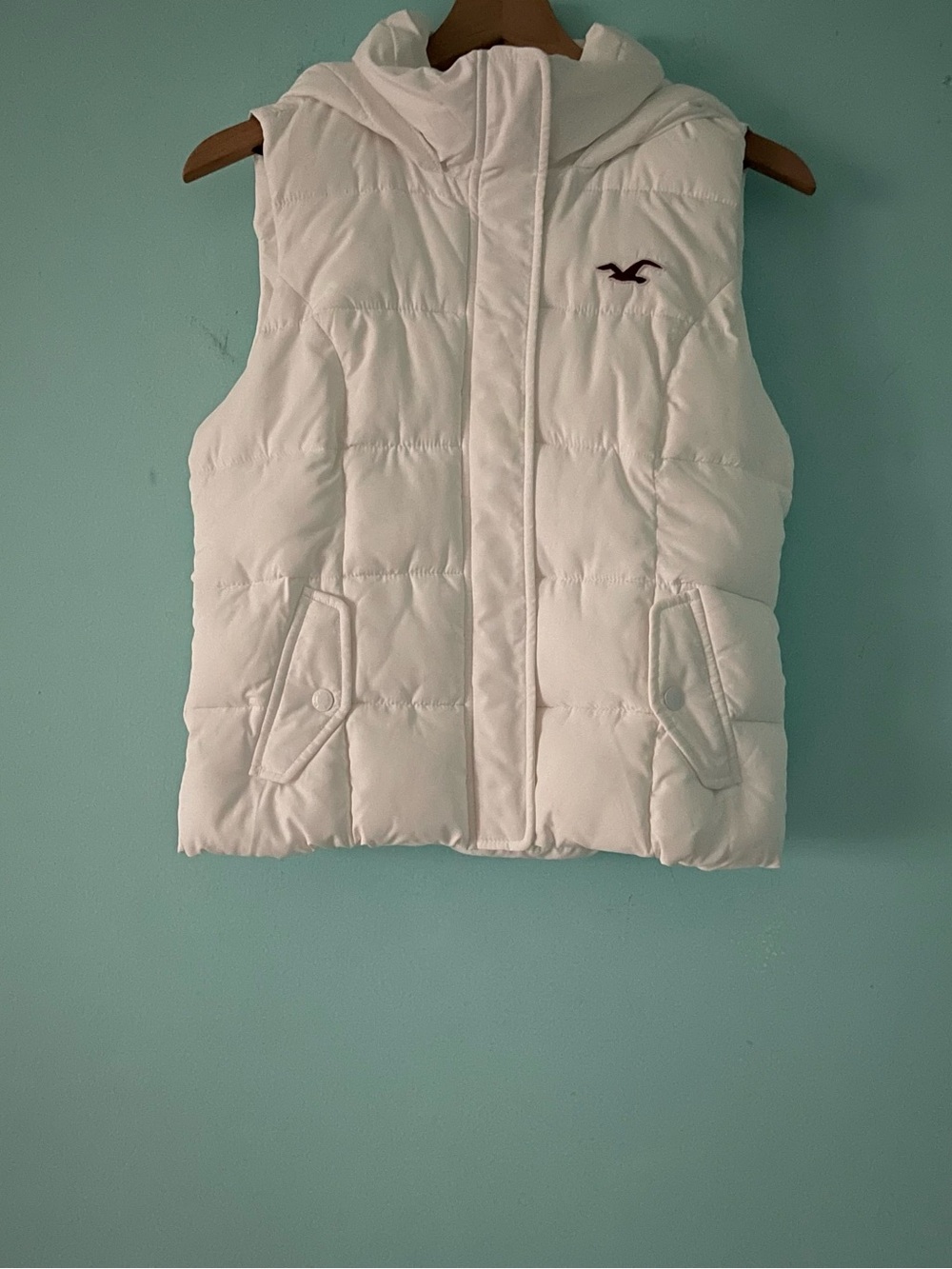 Hollister White Y2K Puffer Hooded Winter Snow Jacket Vest L